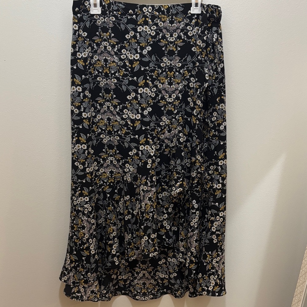 Max Studio Flowy Midi Ruffle Floral Skirt